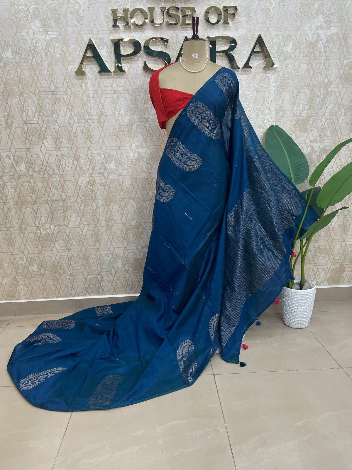 Peacock Blue Banarasi Tussar Georgette Saree 307