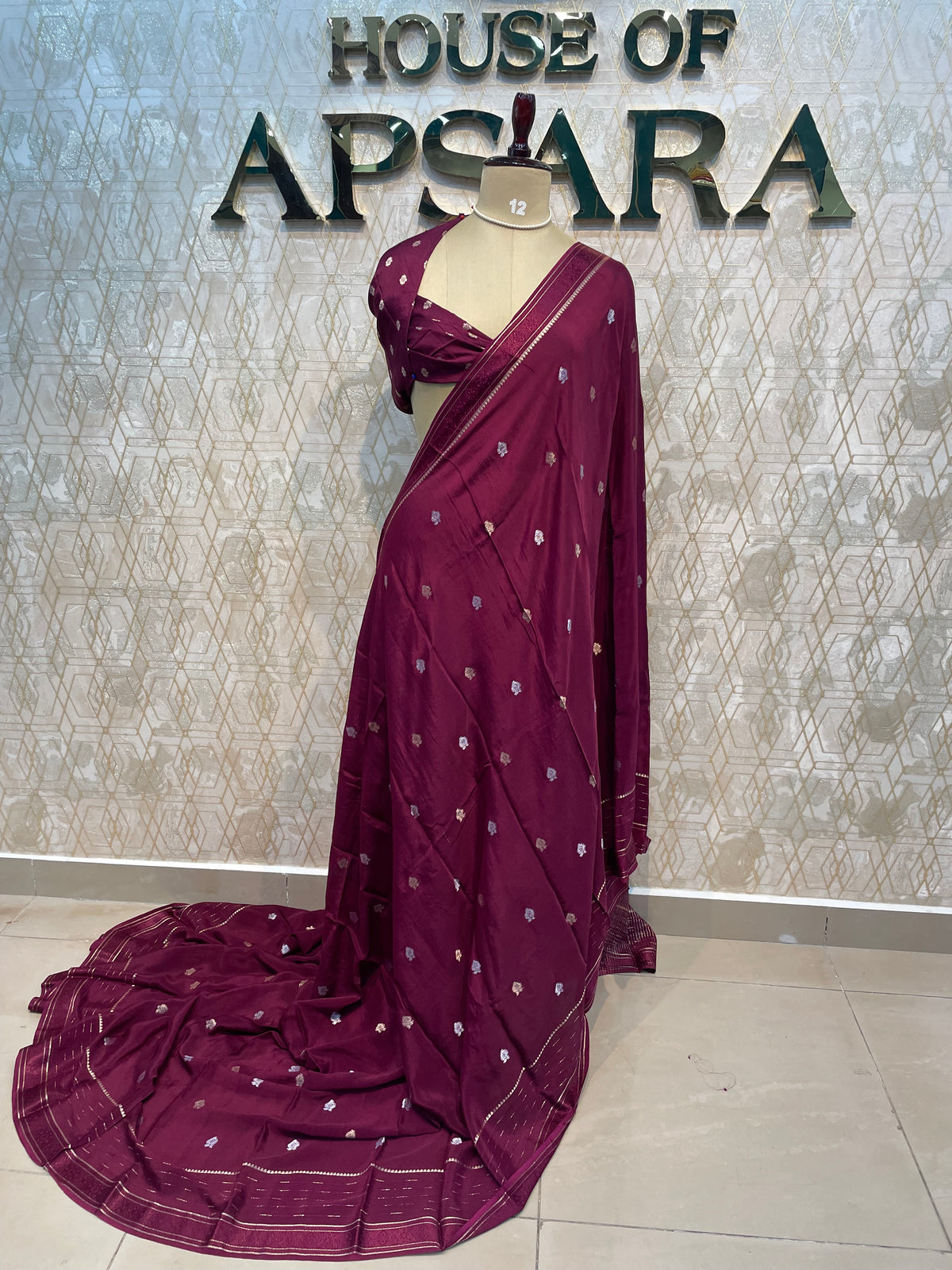 Wine Chinnon Crepe Saree 44