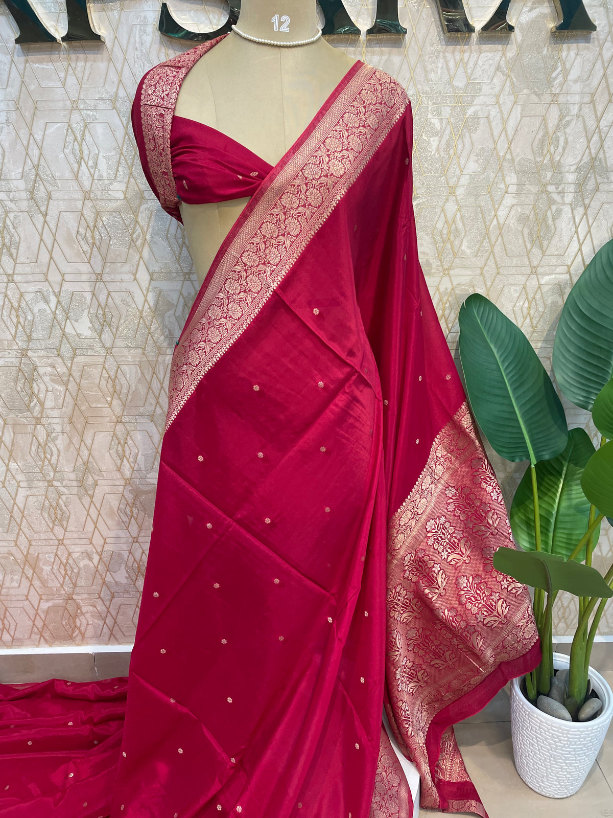 Rani Pink Banarasi Chinnon CrepeSaree 201