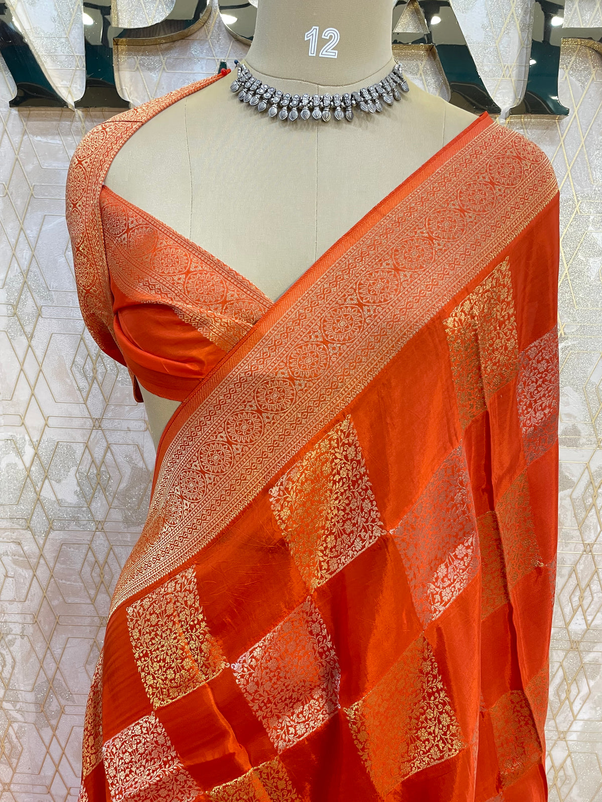 Orange Chiniya Crepe Saree 29
