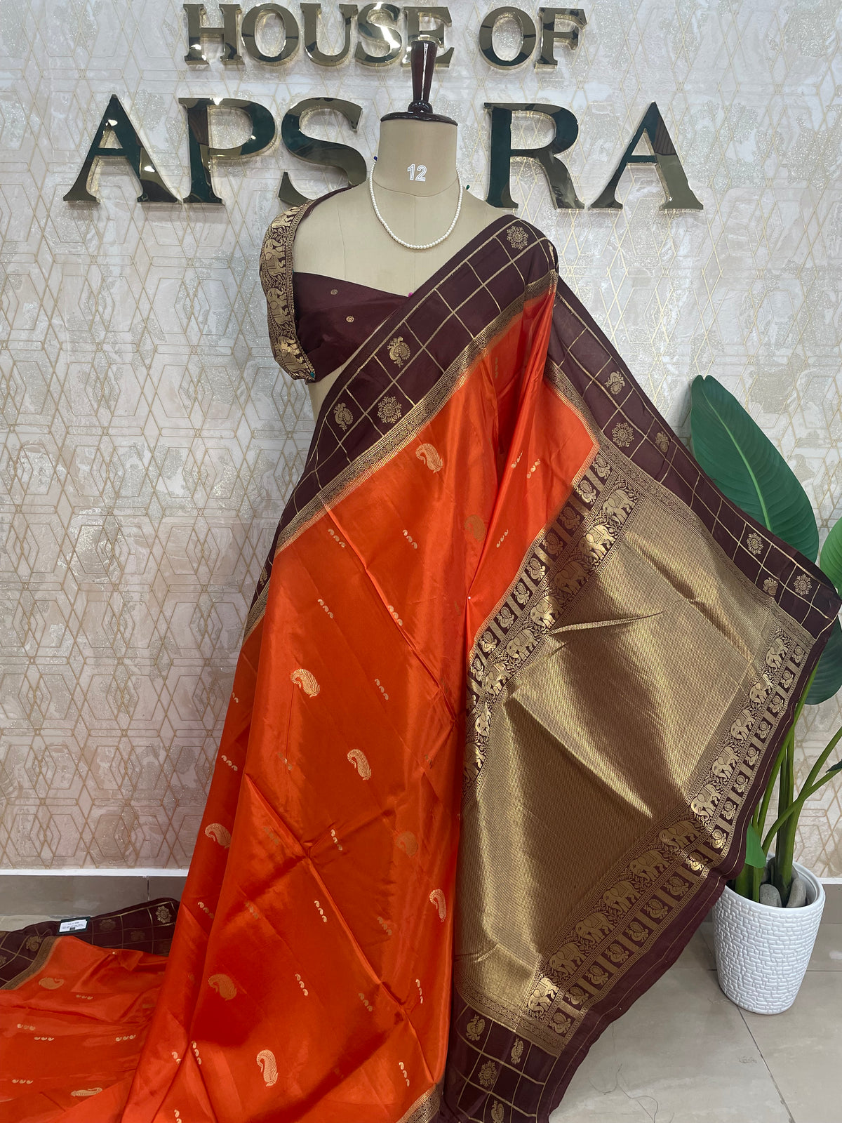 Orange n Brown Dola Crepe Vintage Border Saree 310