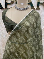 Olive Green Soft Cotton Block Print Saree 46