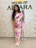 Cream n Pink Satin Digital Print Saree 45