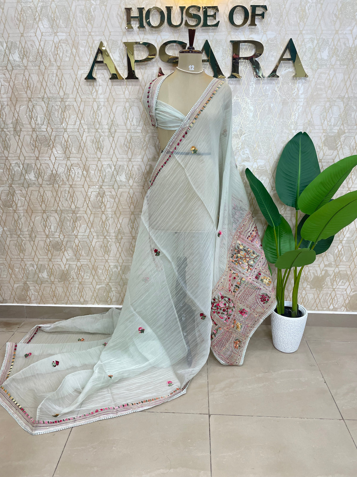Light Teal Blue Soft Crush Tissue Saree 92