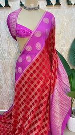Red n Pink Banarasi Chiffon Saree 97