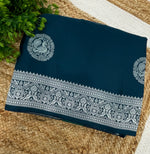 Peacock Blue Satin Mashru Silk Saree 07