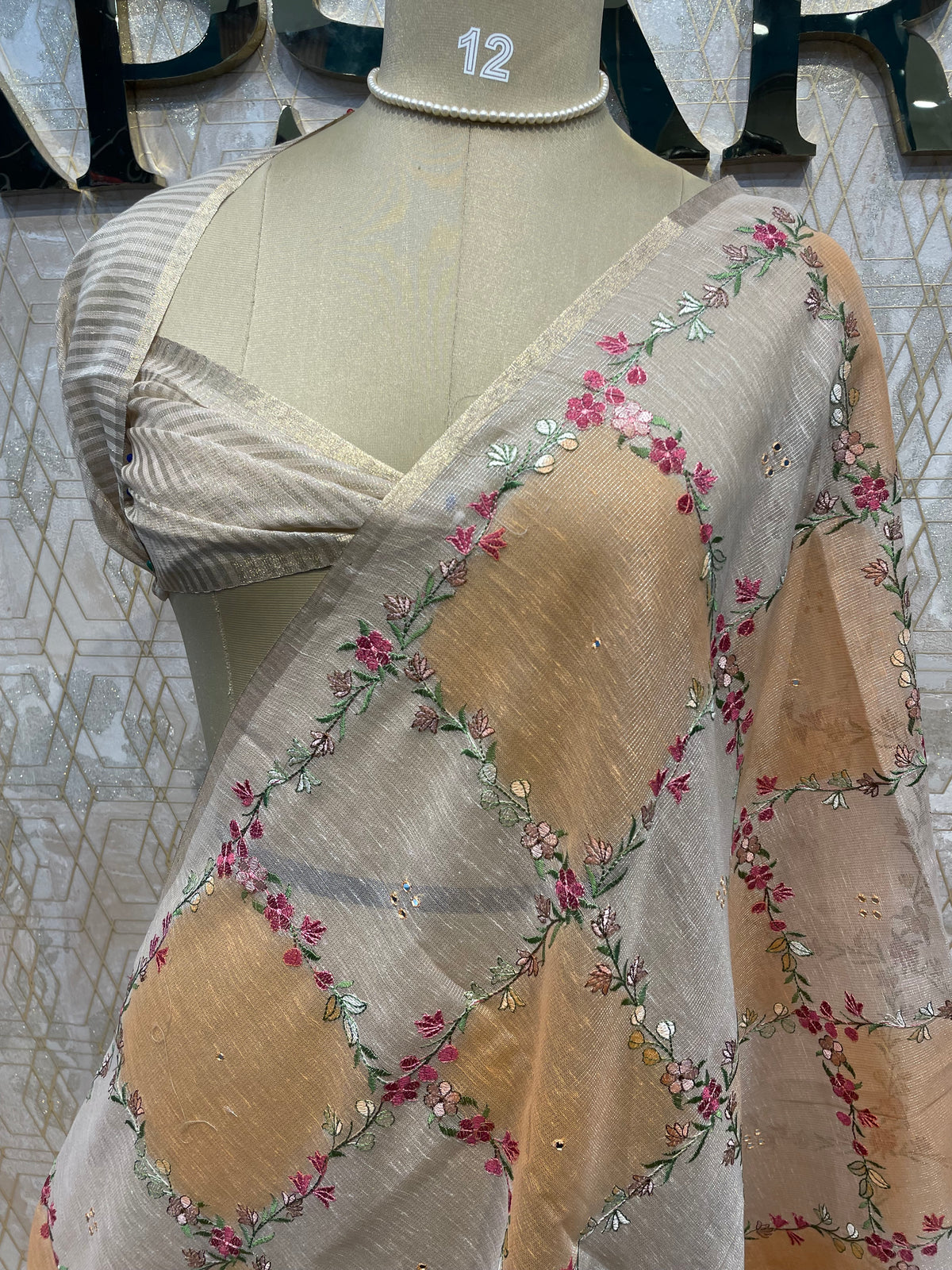 Orange Soft Tissue Embroidery Saree 64