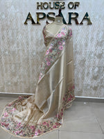 Cream Tissue Embroidery Work Saree 17