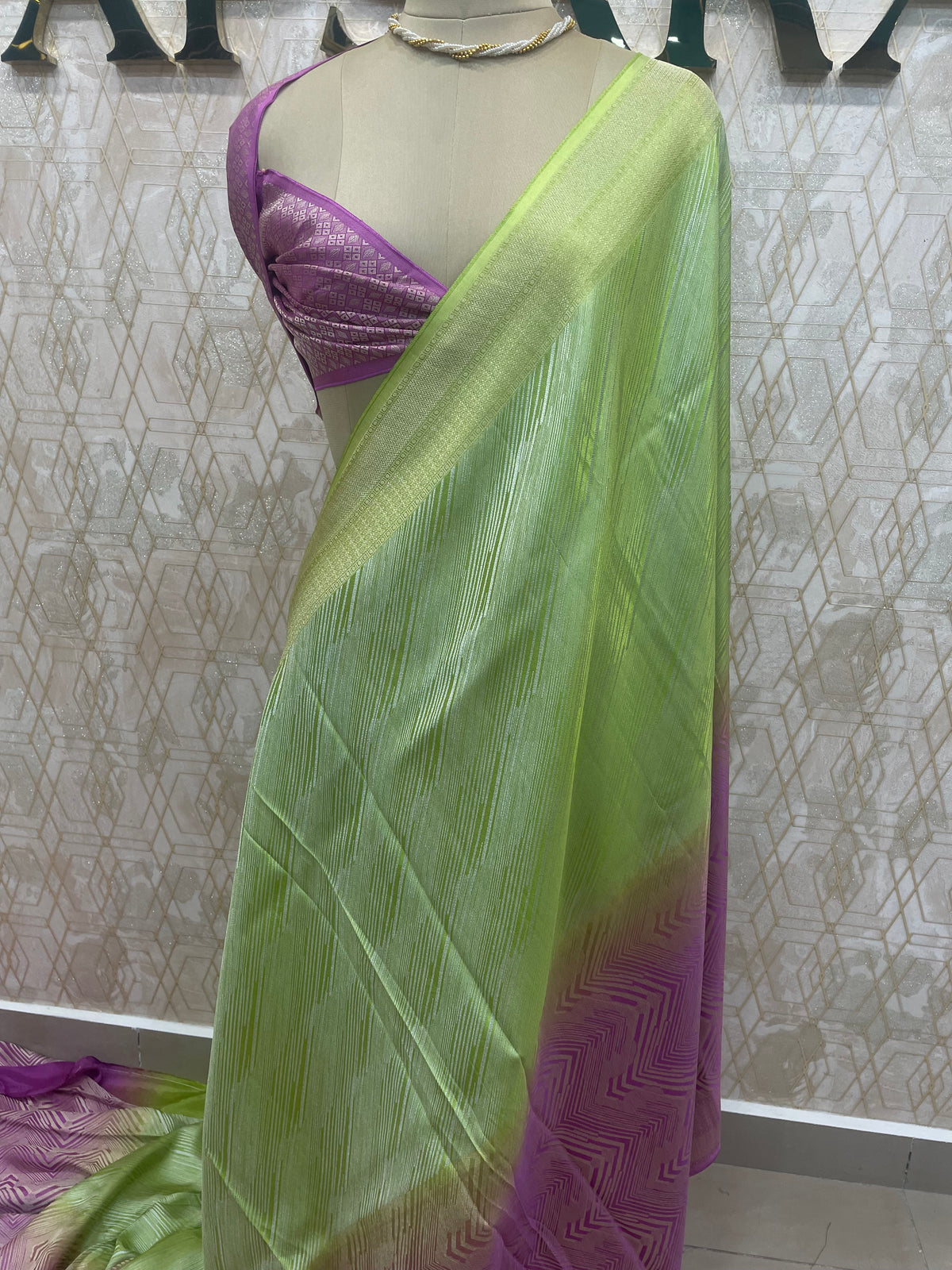 Green n Purple Soft Tissue Contemporary Design Saree 30