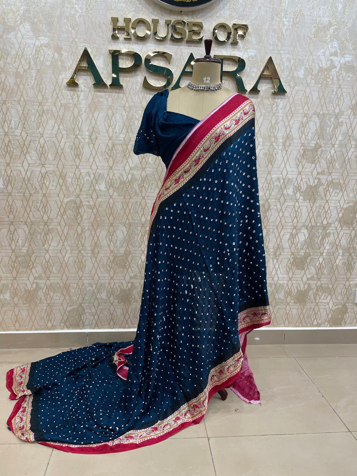 Peacock Blue Pure Modal Silk Bandhini With Kalamkari Print Saree 05