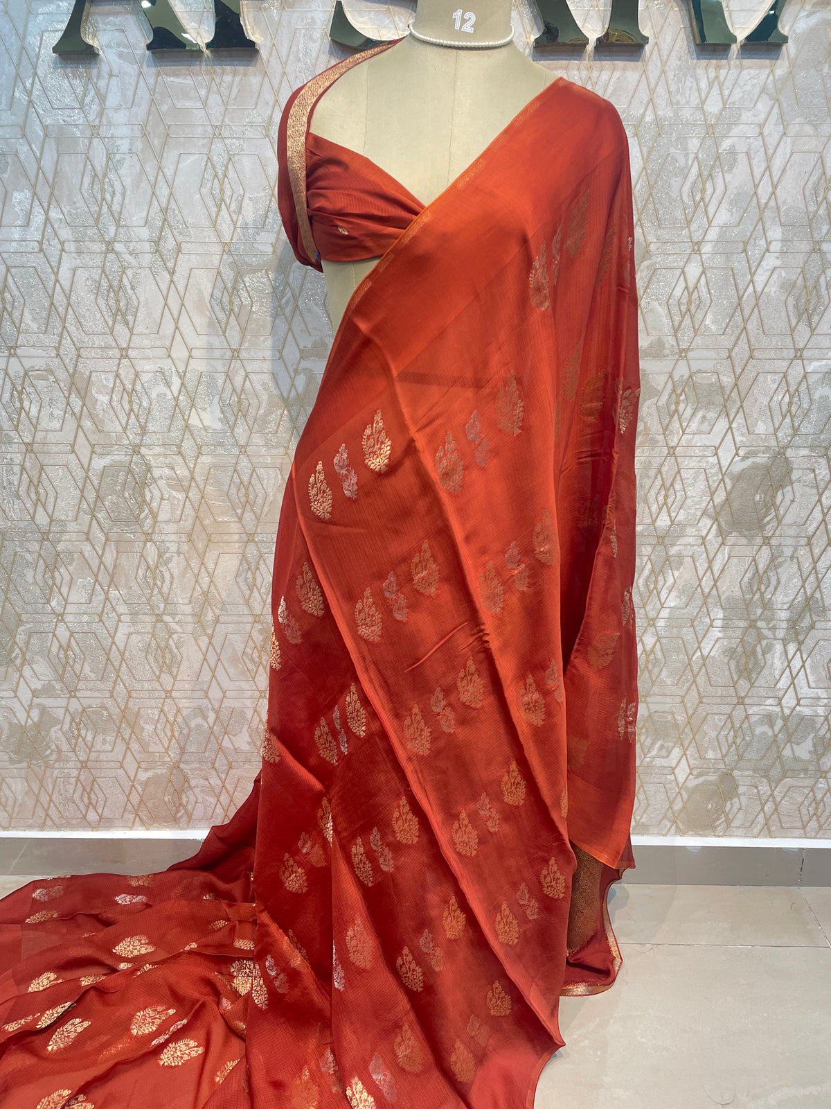 Orange Crepe Kota Checks Saree 66