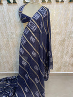 Navy Blue Assam Silk Batik Print Saree 23