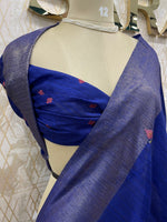 Royal Blue Tussur Petite Embroidery Saree 21