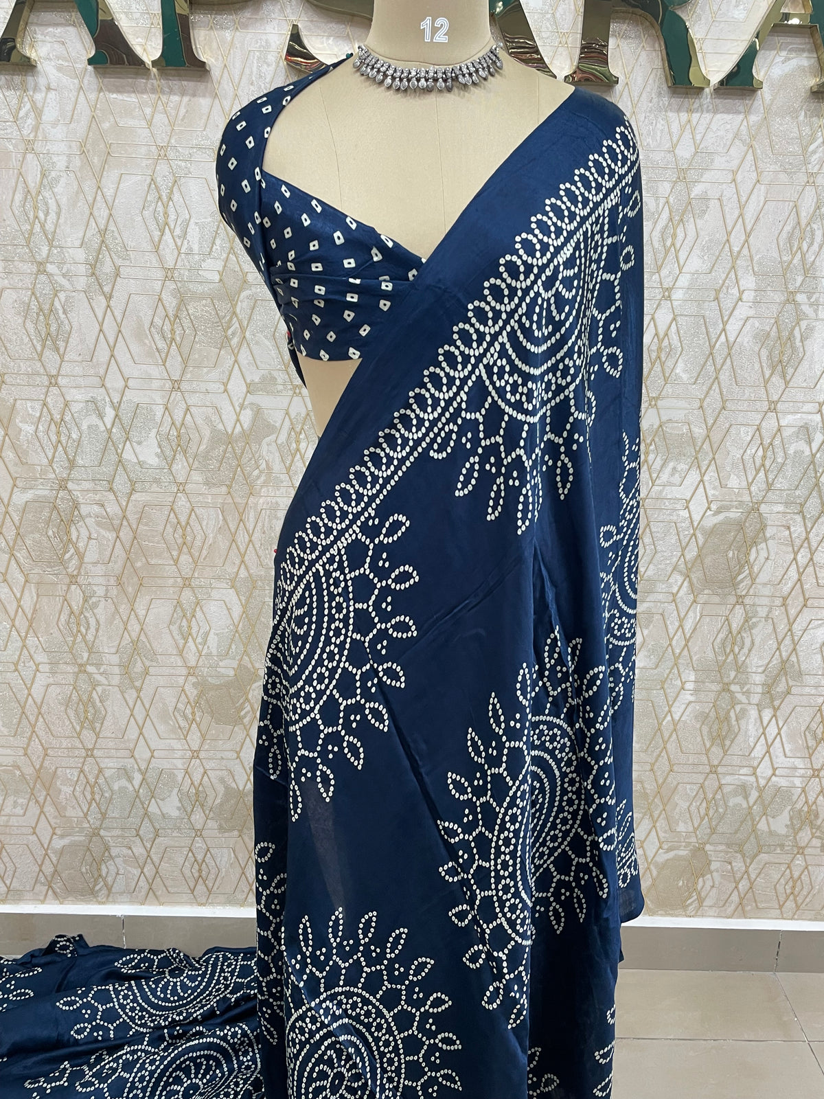 Navy Blue Bandhini Semi Modal Silk Saree 42