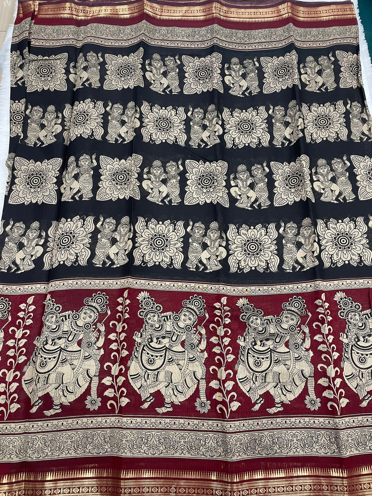 Maroon n Black Pure Mangalgiri Cotton Silk Saree 13