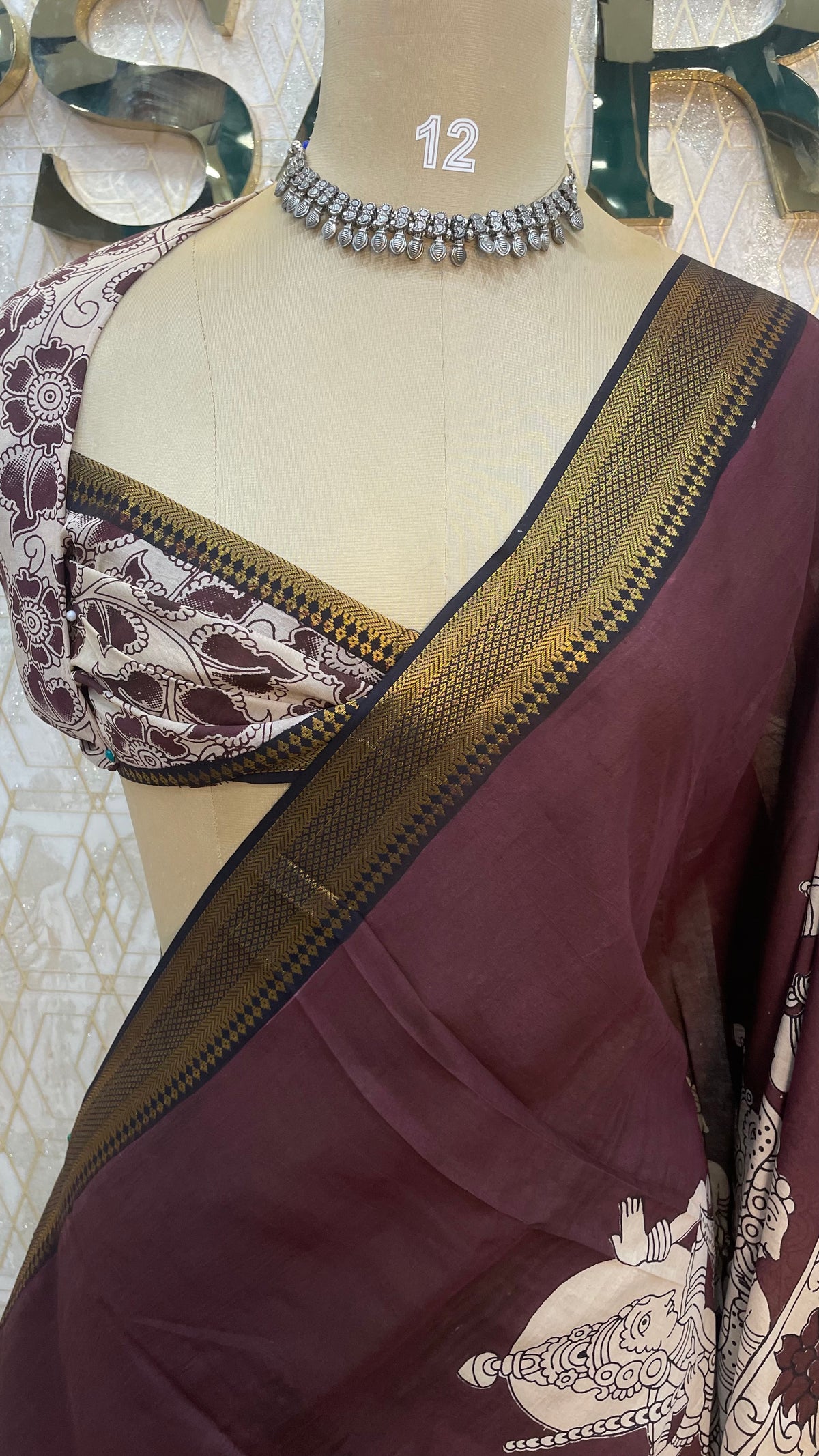 Maroon Pen Kalamkari Saree 104