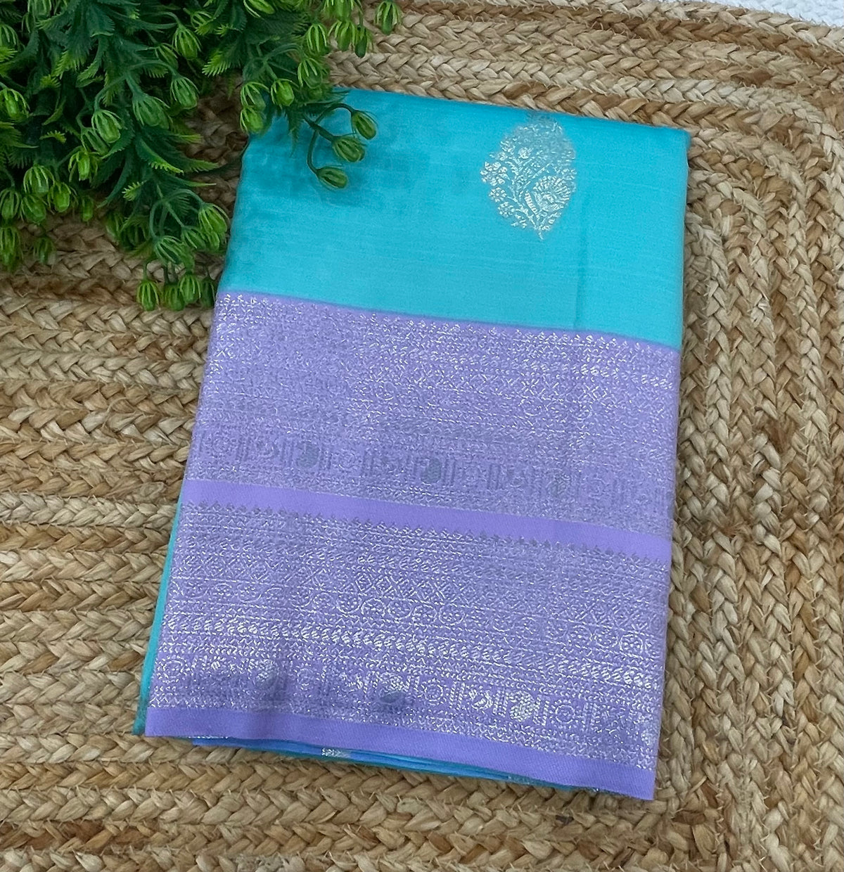 Sea Blue n Lavender Semi Silk Saree 42