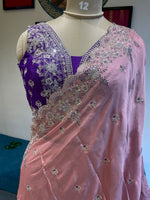 Pastel Pink Handwork Stitched Blouse Designer Party Saree