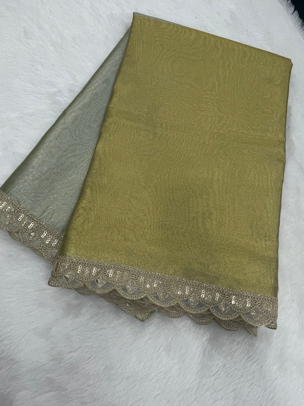 Gold n Pista Green Dual Shade Designer Tissue Saree