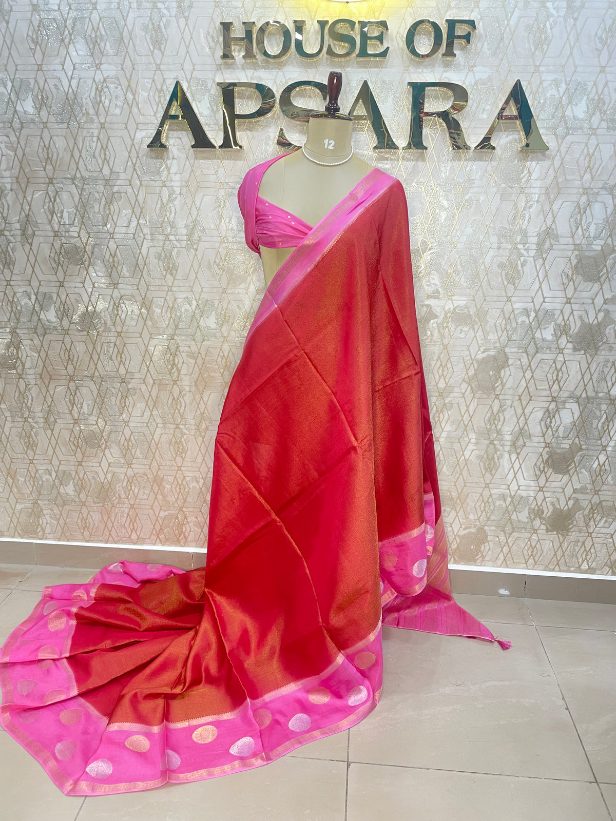 Red n Pink Tussur Saree 36
