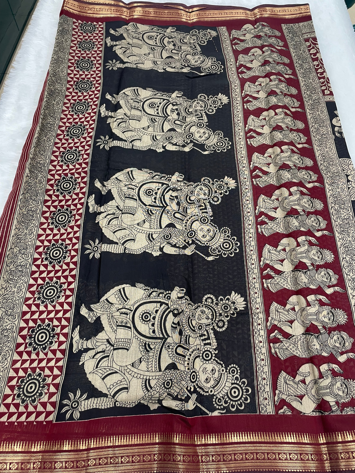 Maroon n Black Pure Mangalgiri Cotton Silk Saree 13