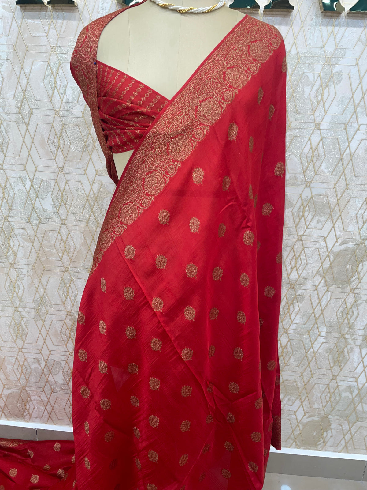 Red Tussar Gorgette Saree
