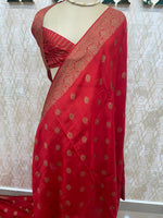 Red Tussar Gorgette Saree