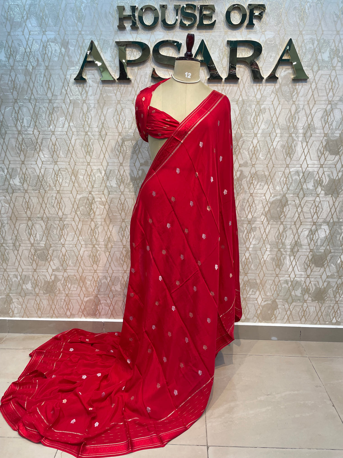 Red Chinnon Crepe Saree 44