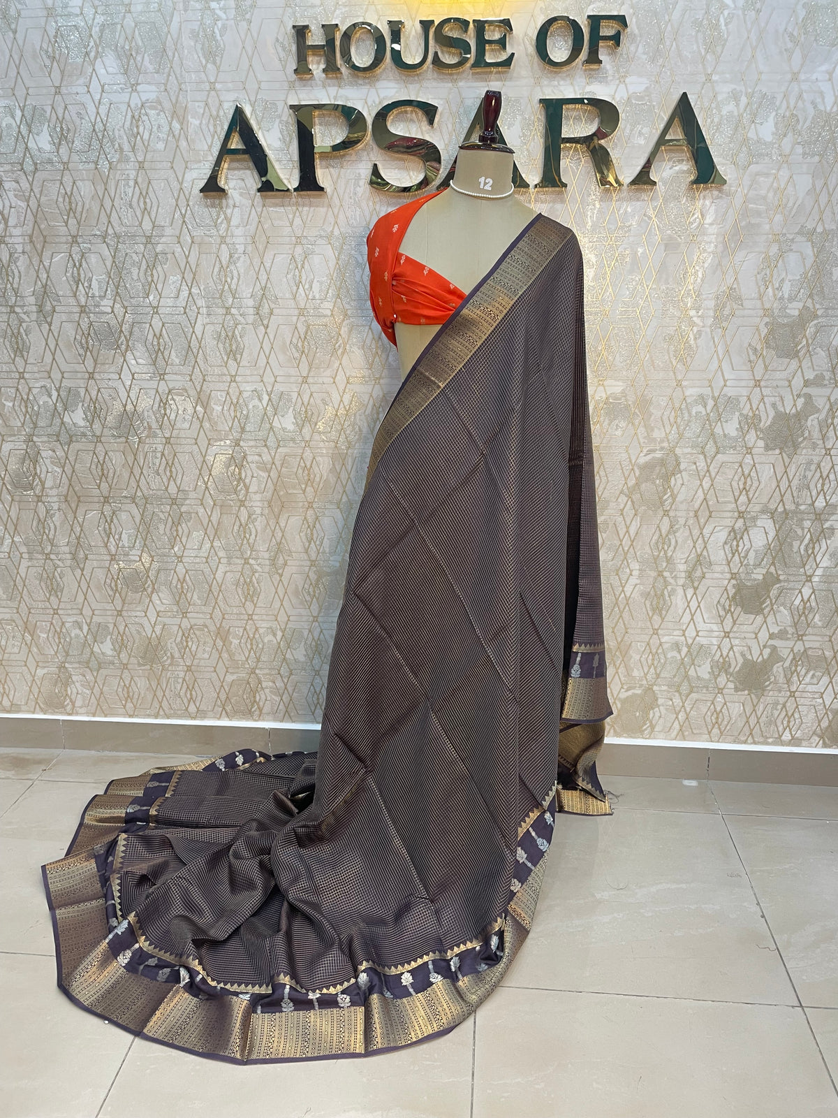 Plum Checks Crepe Silk Saree 74