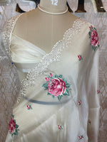 Cream Soft Organza CutWork With Embroidery Saree 40