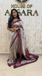 Metallic Silver n Maroon Pure Tissue Organza Saree 11