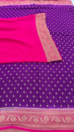 Purple n pink Pure Khadi Georgette Saree 04