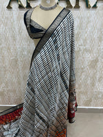 White n Black Soft Crepe Digital Print Saree 48