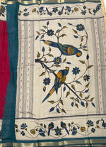 Red n Bottle Green Mangalgiri Cotton Silk Saree 13