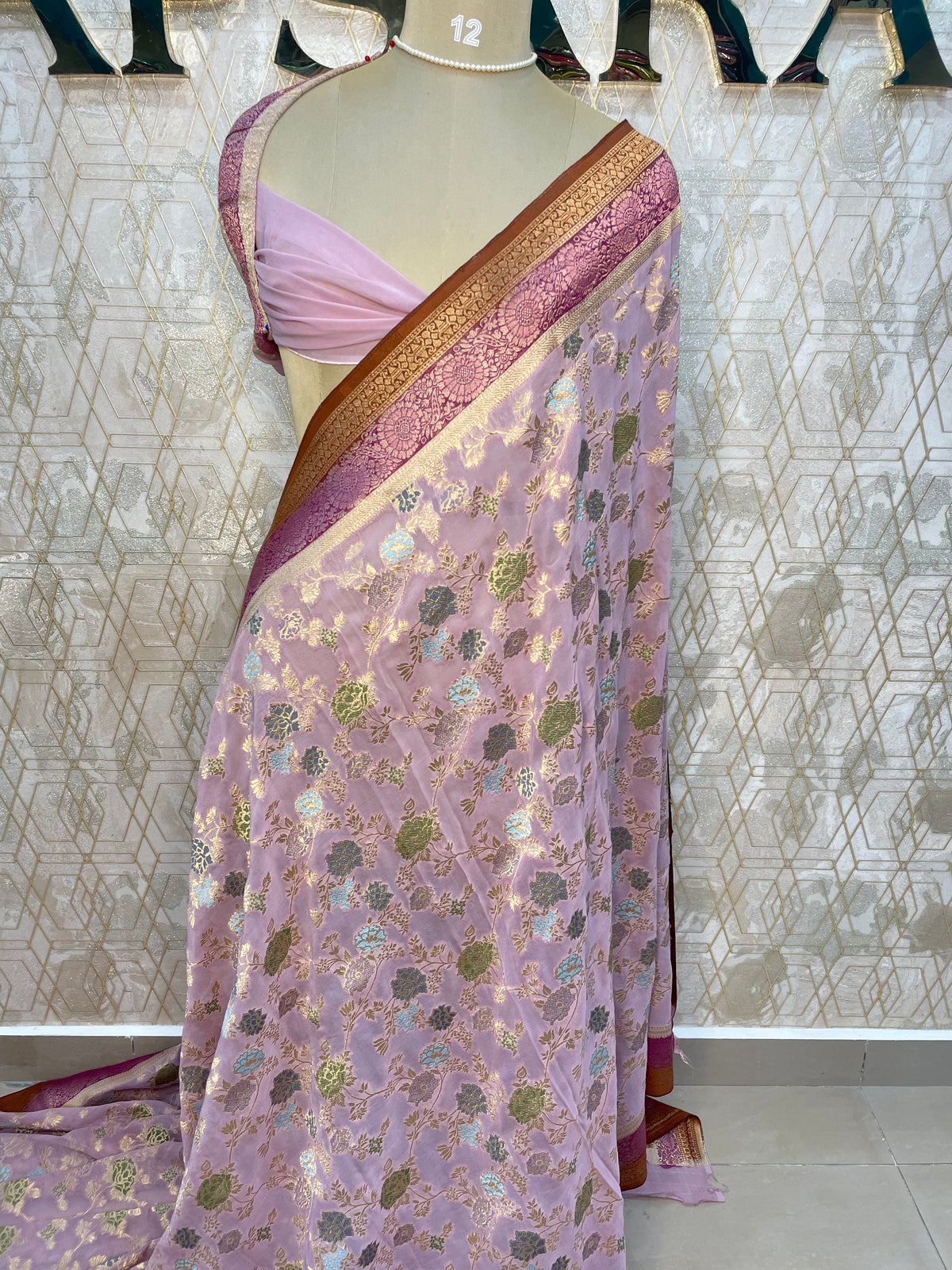 Pastel Pink Banarasi Georgette Saree 26