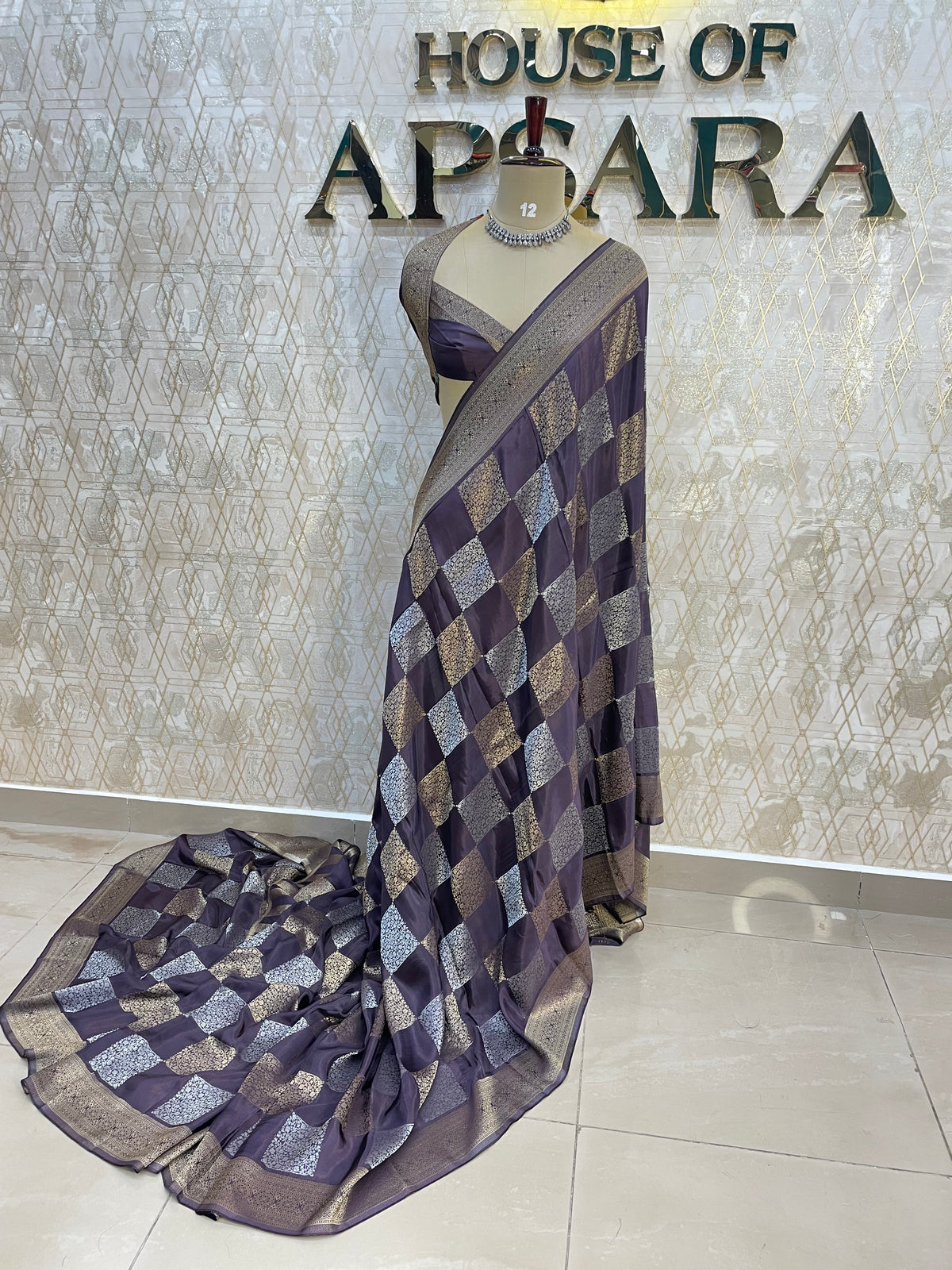 Dark Purple Chiniya Crepe Saree 29
