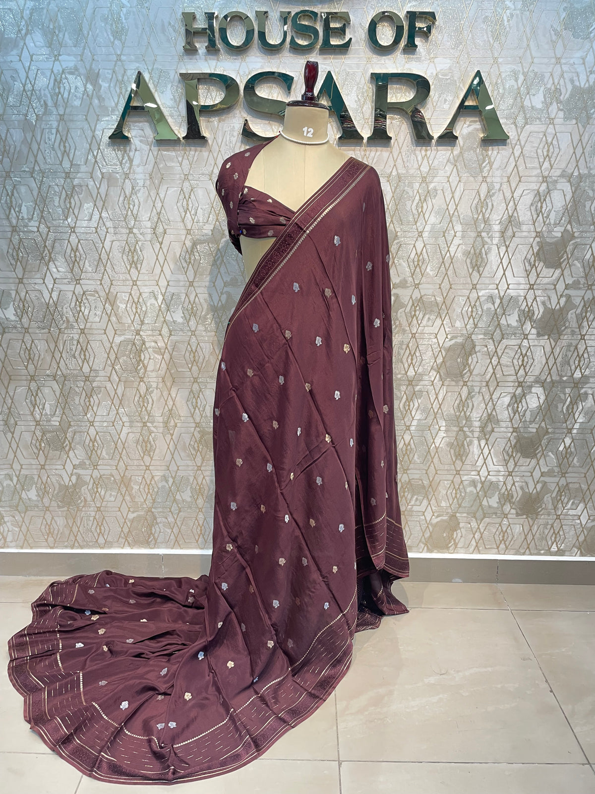 Dark Brown Chinnon Crepe Saree 44