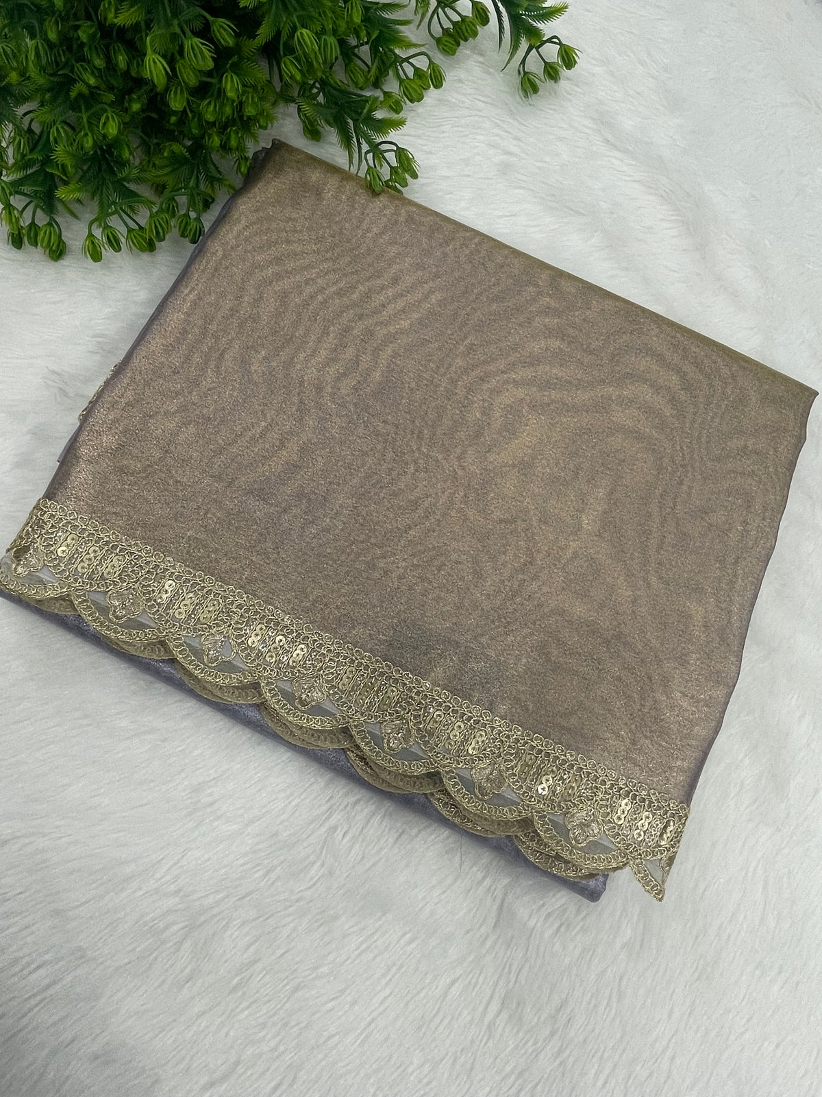 Gold n Purple Dual Shade Designer Tissue Saree 09