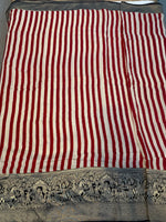 Cream n Red Dola Silk Ajrakh Print Saree 18