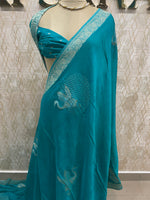 Rama Blue Chinnon Crepe Flamingo Saree