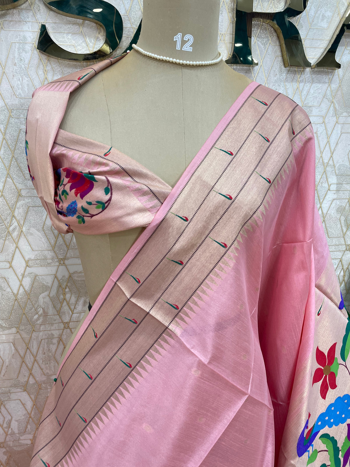 Baby Pink Raw Silk Paithani Work Saree 71