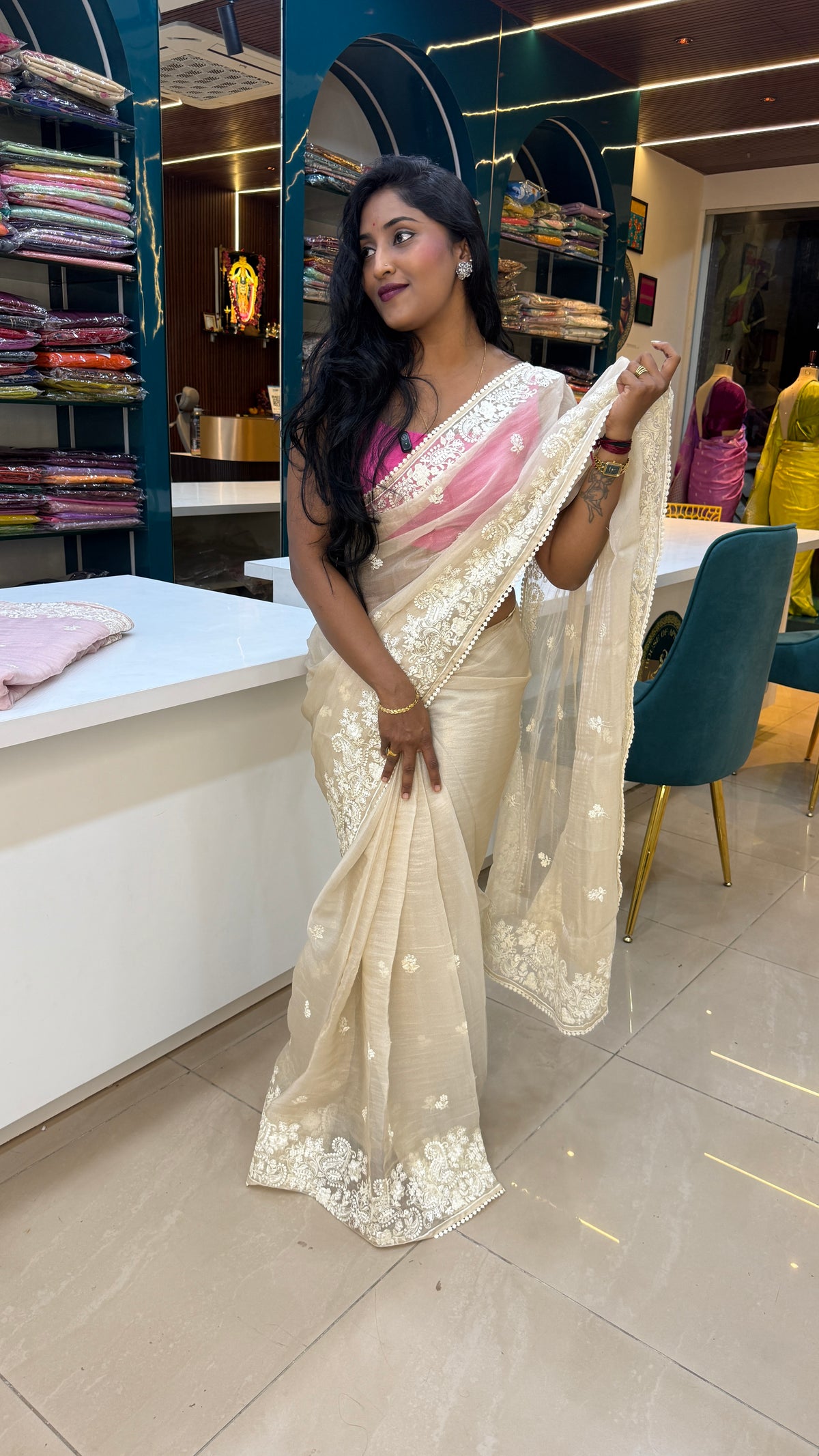 Cream Tissue Shimmer with Sequin Saree 69