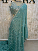 Blue Handwork Stitched Blouse Designer Party Saree 55