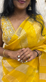 Yellow Pure Tissue Stripes Saree 11