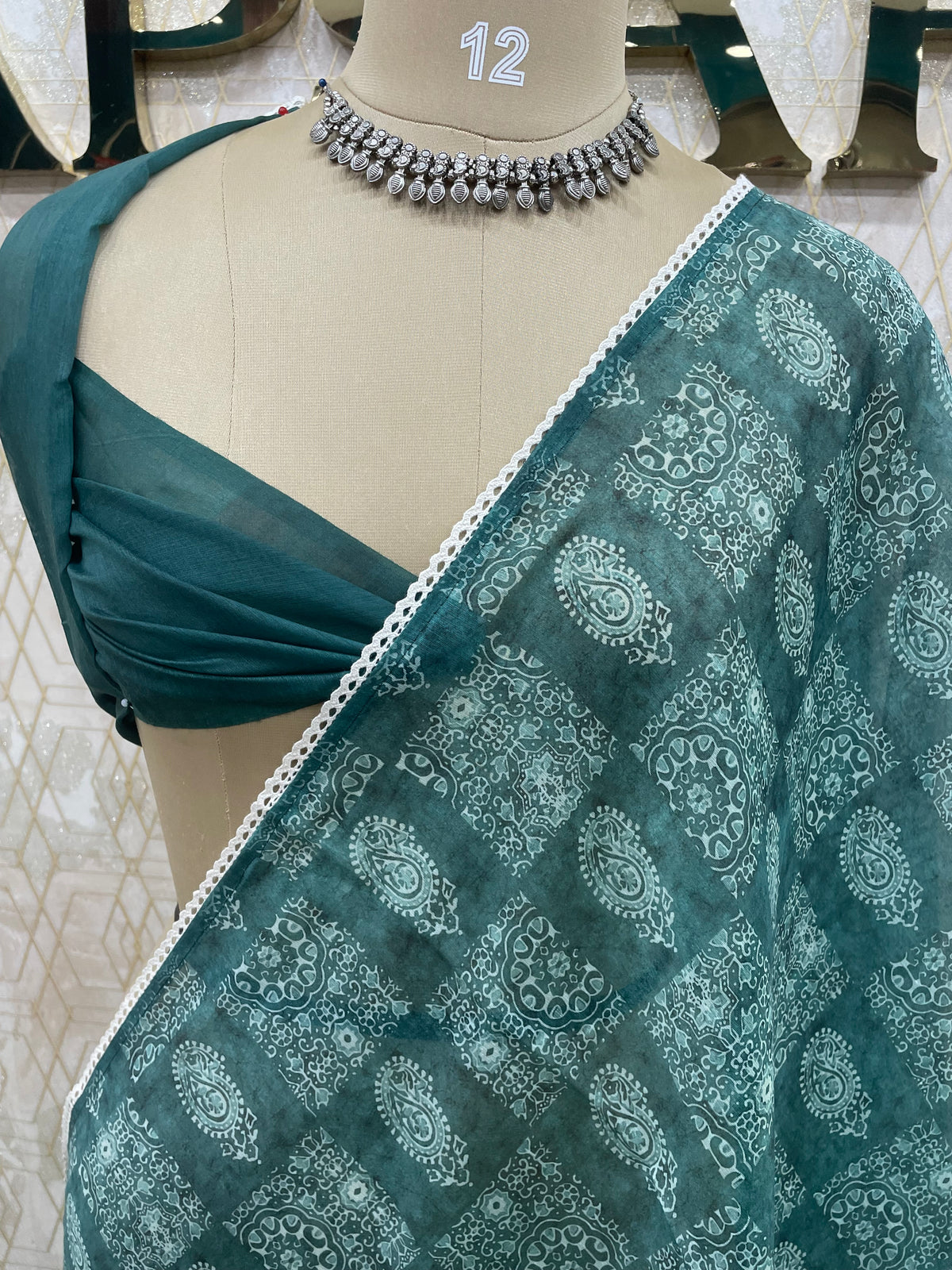 Green Soft Cotton Block Print Saree 46