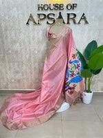 Baby Pink Raw Silk Paithani Work Saree 71