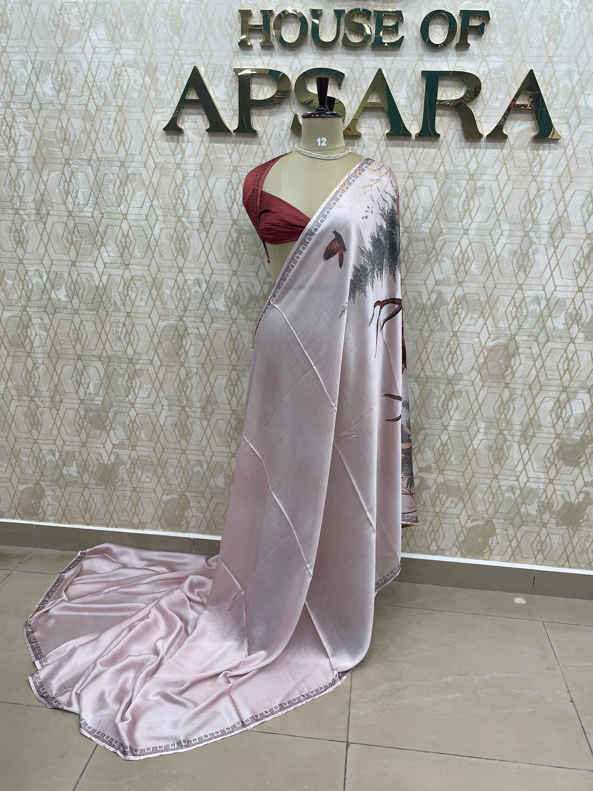Pastel Pink Digital Print Satin Saree 41