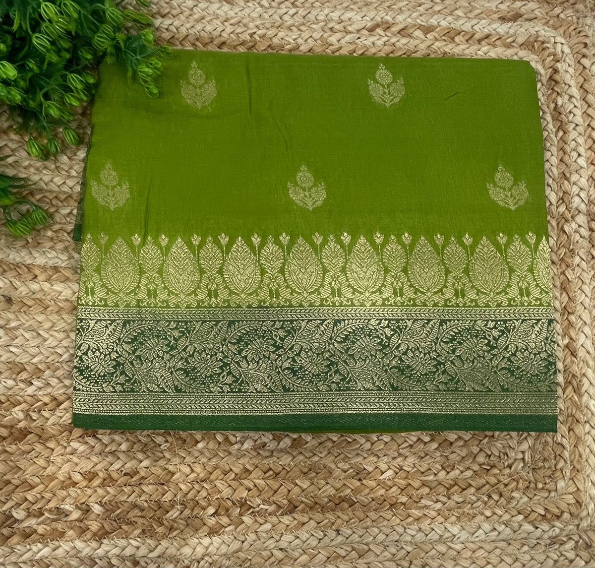 Green Brown n Orange Semi Silk Saree 25