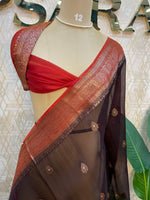 Brown n Orange Pure Kora Organza Antique saree 02