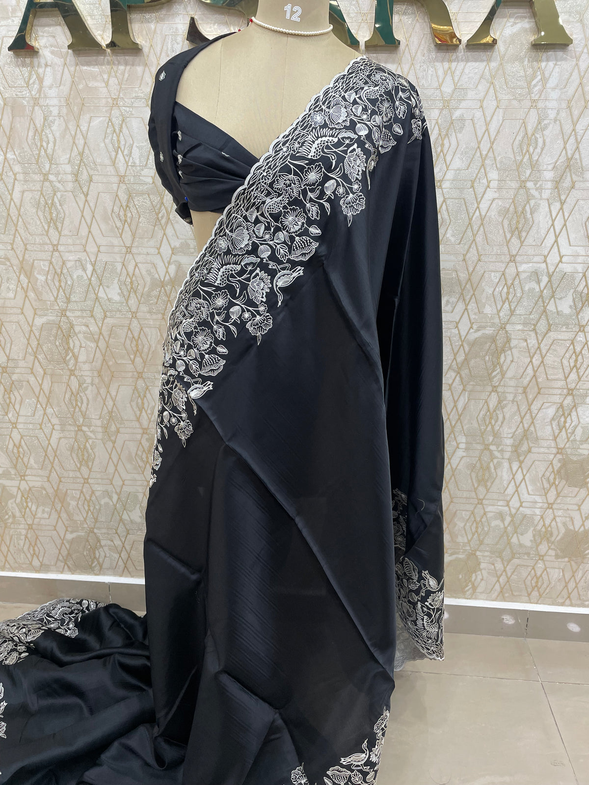 Black Soft Tussur Embroidery Saree 21